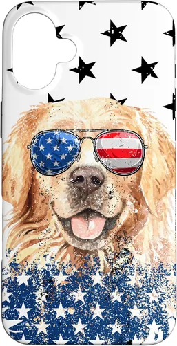 Vista 23 de Golden Retriever American Flag Cream Retriever 4th of July Case for iPhone 17