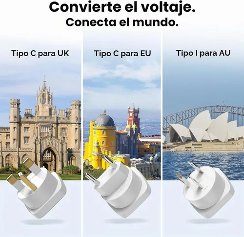 Vista 3 de Convertidor de voltaje de 220 V a 110 V, adaptador de viaje internacional con 4 cargadores USB (2 USB C), 3 enchufes de CA y adaptador de corriente