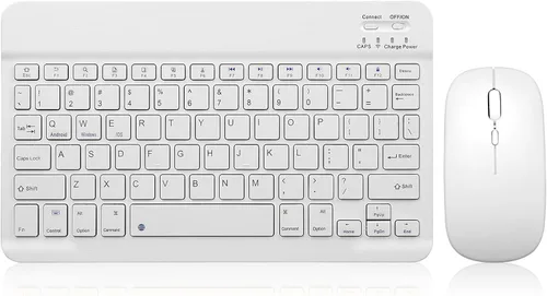 Vista 10 de Paquete de 2 teclados y mouse Bluetooth Combo de teclado inalámbrico portátil recargable para Apple iPad, iPhone, iOS 13 y superiores, Samsung, Rosa