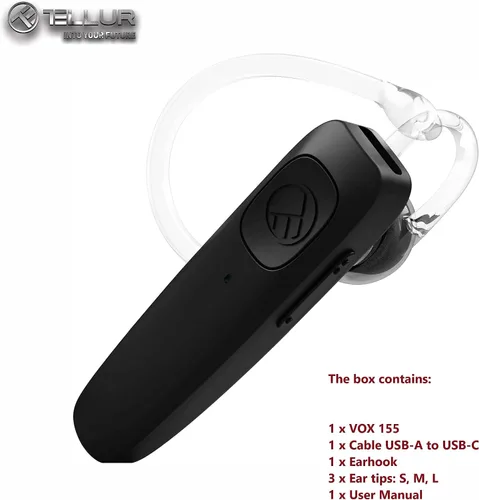 Vista 10 de TELLUR Auriculares Bluetooth VOX 155, auricular manos libres USB-C, multipunto dos dispositivos simultáneos, voz HD dos micrófonos para supresión