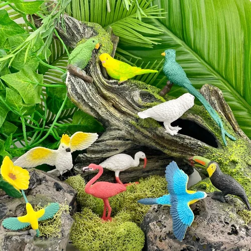 Vista 2 de Safari Ltd. Pájaros exóticos TOOB, Viene con 13 diferentes modelos pintados a mano, figuras de juguete, incluyendo Periquito, Macaw, colibrí, tucán