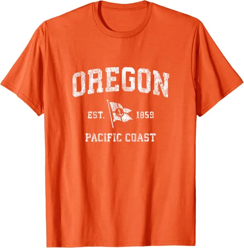 Vista 80 de Oregon Vintage barco ancla bandera diseño de West Coast Retro Tee, hombre S, Arándano