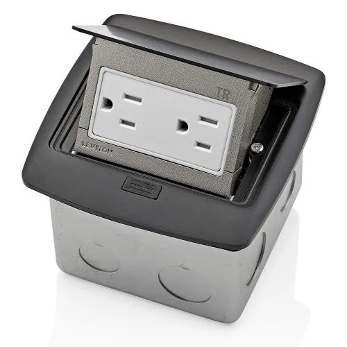 Vista 26 de Leviton Caja de suelo emergente con salida de 15 A, salida GFCI de autoprueba resistente a manipulaciones, PFGF1-MB, color negro