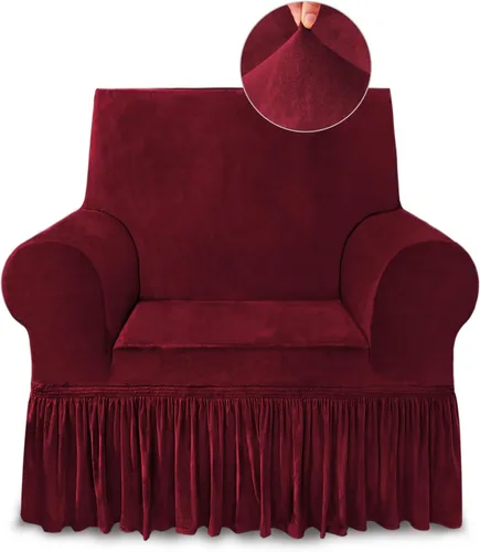 Vista 143 de NICEEC Funda para sofá biplaza, súper suave, 1 pieza, color rojo vino, elástica, universal, de elastano, para sala de estar, fácil ajuste, lavable