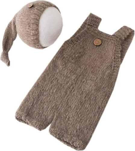 Vista 2 de Vemonllas Accesorios de fotografía para recién nacidos, trajes de bebé con sombrero de mohair para sesión de fotos, accesorios de punto hecho a mano