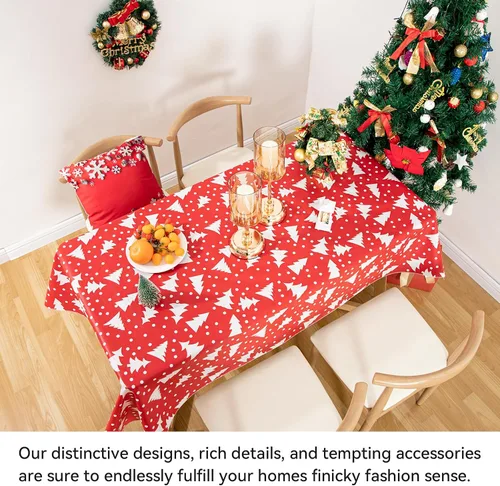 Vista 2 de Mantel rectangular de Navidad de 52 x 90 pulgadas, mantel de Navidad con respaldo de franela, hule impermeable