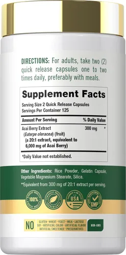 Vista 2 de Carlyle Suplemento de bayas de acai 250 cápsulas Extracto de hierbas tradicional Sin OMG y sin gluten