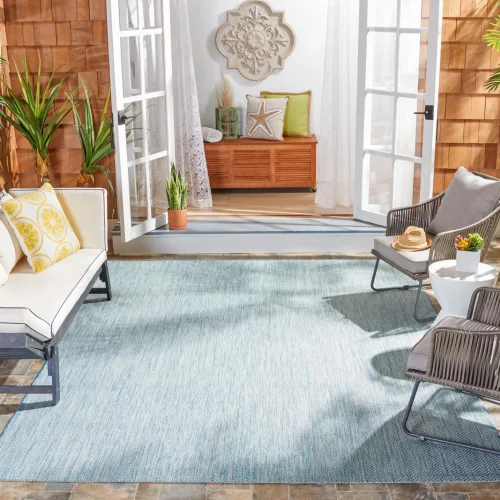 Vista 75 de Safavieh Colección Courtyard CY8022 Alfombra, 2 pies x 3 pulgadas x 5 pies, aguamarina y gris, impermeable, fácil de limpiar, sin pelusa