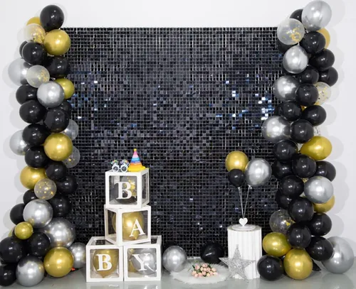 Vista 3 de Kate Paneles de fondo cuadrados de lentejuelas negras para decoración de fiestas, panel de lentejuelas con purpurina (paquete de 12)