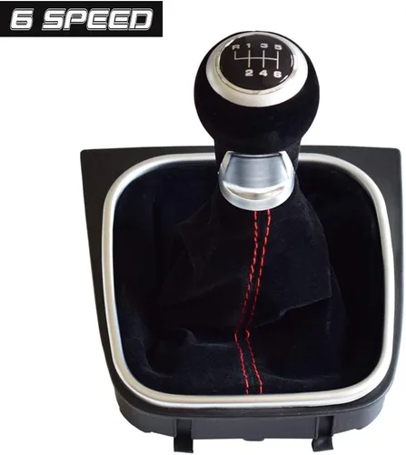 Vista 6 de Pomo para palanca de cambio de coche, funda protectora contra el polvo, para VW Golf 5 6 MK5MK6 R32 GTI 04-09, rojo y negro, de ante suave (negro)
