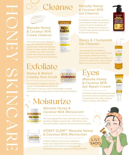 Vista 6 de LILY SADO MILK+MANUKA™ Limpiador facial de leche de coco y miel de manuka - Limpiador facial ultra hidratante natural limpia, equilibra, calma e