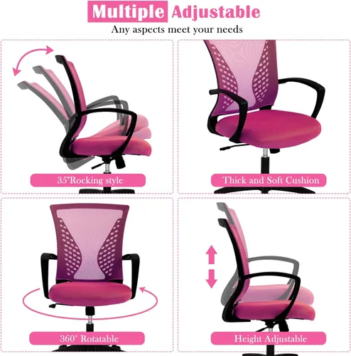 Vista 22 de Silla de oficina en casa, silla de escritorio ergonómica, respaldo medio, silla de computadora de PC con soporte lumbar y reposabrazos, silla