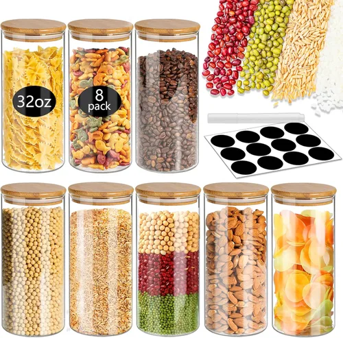 Vista 9 de SLifeJars - Frascos de especias con etiqueta, 4 oz 24 piezas Recipientes de especias Frascos de vidrio con tapas de bambú, Botellas de recipientes