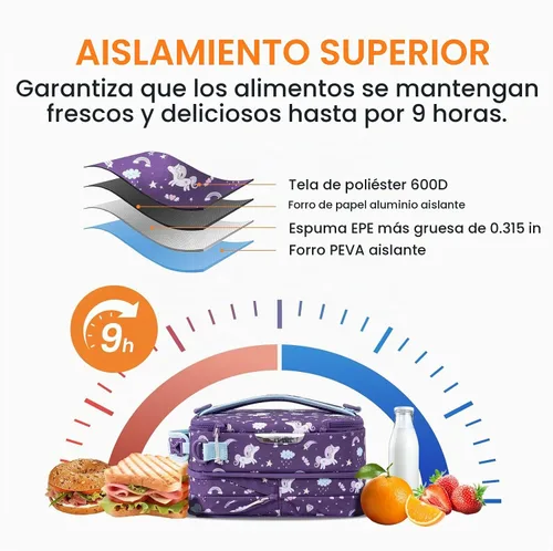 Vista 4 de Everfun Lonchera expandible para niñas con contenedor, bolsa de almuerzo Bento aislada, reutilizable, resistente al agua, bolsa de almuerzo