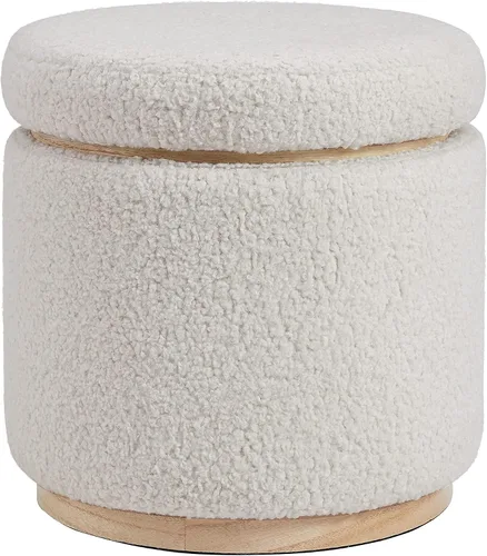 Vista 7 de Otomano Linon Home Décor con base de madera redonda y funda de sherpa color crema Lexington (AMZN2305)