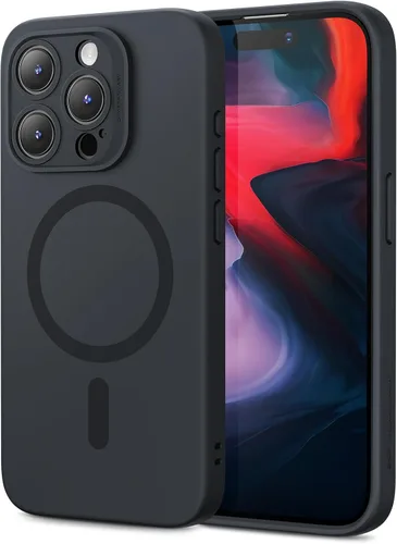 Vista 13 de ESR Funda para iPhone 15 con MagSafe, soporta carga magnética, funda delgada de silicona líquida, absorción de golpes, protección de pantalla y Negro