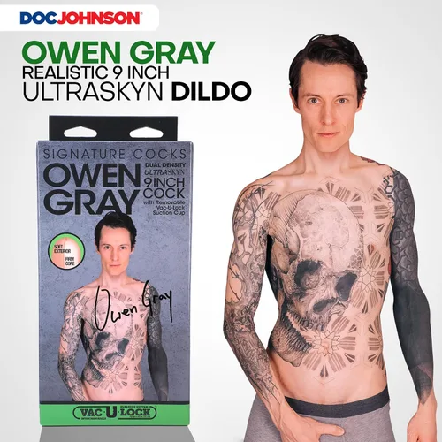 Vista 2 de Doc Johnson Signature Series Owen Gray - Consolador realista ULTRASKYN de 9 pulgadas con ventosa extraíble Vac-U-Lock, compatible con máquina F
