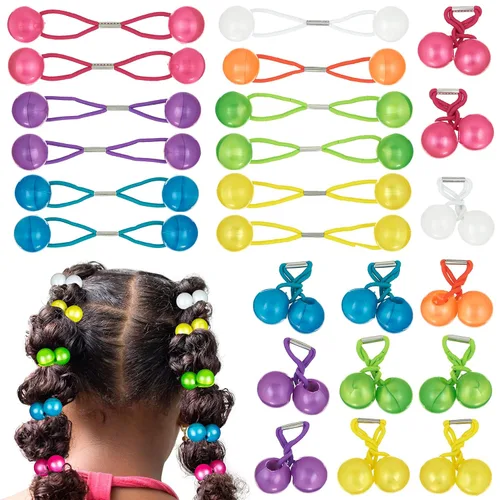 Vista 14 de Colección de 20 piezas de coleteros, bolas de cola de caballo, gomas elásticas, cuentas de pelo de 18 mm redondas, opacas, multicolores, dobles 59.1