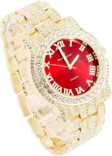 Vista 4 de Reloj totalmente incrustado con brillantes de cristal, muy brillante, con brazalete (L0504B)