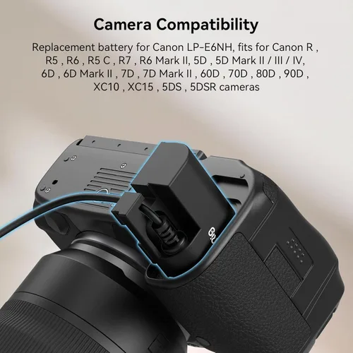 Vista 3 de Kit de adaptador de fuente de alimentación con batería ficticia SmallRig LP-E6NH para cámaras Canon R6 Mark III/II, R5, R5 C, R6, R7, R, 5D Mark