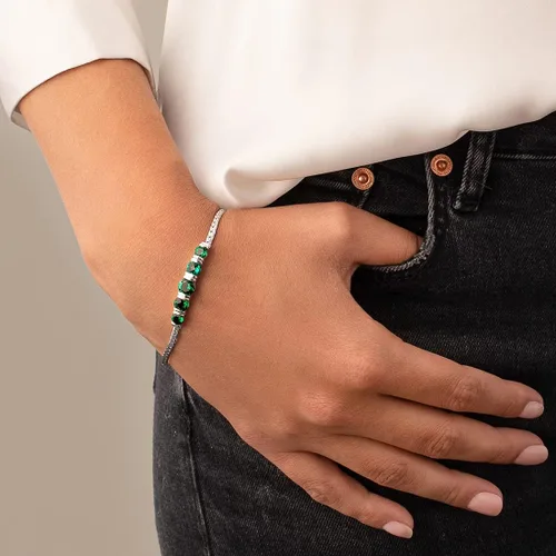 Vista 2 de PEORA Pulsera de 5 piedras de esmeralda simulada para mujer, plata de ley 925, forma redonda total de 3.50 quilates, 7 14 pulgadas de longitud