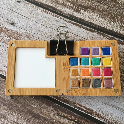 Vista 3 de FCLUB 100 sartenes de acuarela vacías – Mini sartenes cuadradas de 0.0 fl oz para paletas de viaje, almacenamiento de pintura de muestra y kits