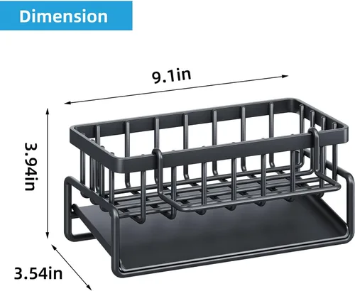 Vista 7 de Soporte de esponja para fregadero de cocina, organizador de fregadero de cocina autodrenante, organizador de esponja de acero inoxidable con estante