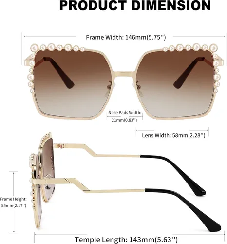 Vista 6 de FEISEDY Gafas de sol cuadradas de gran tamaño para mujer, diseño de perlas, para mujer, 2021, con tonos grandes