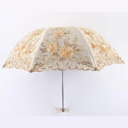 Vista 2 de Honeystore Sombrilla bordada con flor 3D plegable UV con encaje clásico