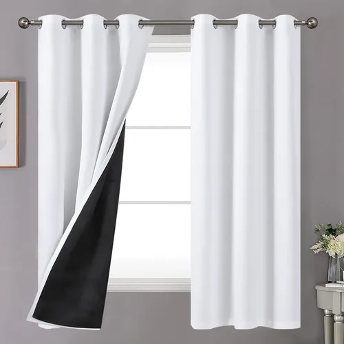 Vista 142 de YoungsTex - Cortinas 100% opacas para dormitorio, con aislamiento térmico y ojales, cortinas oscuras negras con capa pesada para ventana de sala