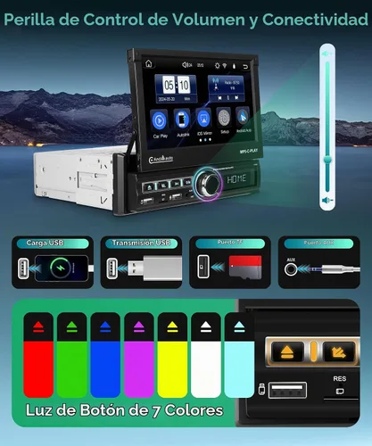 Vista 4 de [Motorizado] Estéreo de coche de un solo DIN con Carplay inalámbrico Android Auto, pantalla táctil motorizada de 7 pulgadas, radio de coche