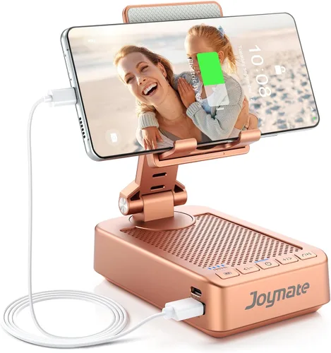 Vista 8 de Regalos para hombres y mujeres, soporte para teléfono con altavoz Bluetooth y función de carga, ángulo rotatorio de 360° ajustable, soporte