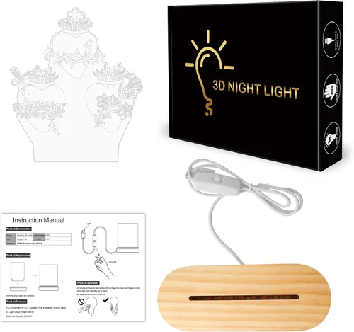 Vista 8 de Anywin Tres corazones sagrados, regalos católicos para mujeres/hombres, corazones de Jesús, luz nocturna, regalos de fe para Navidad, devocional