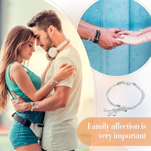 Vista 6 de MTLEE 2 piezas de cadena de cinco líneas con eslabones de cinco corazones, brazalete italiano de cinco líneas con cinco corazones collar de amor
