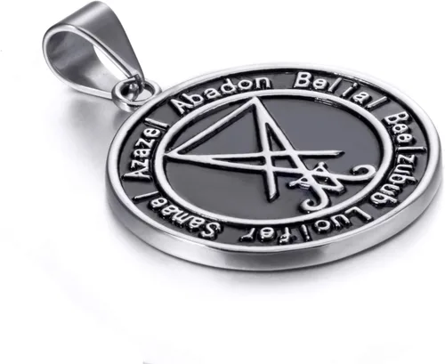 Vista 5 de ELFASIO Collar de cabra Baphomet con pentagrama invertido para hombre, sigil de Lucifer Satanás, símbolo satánico, Samael Lilith, cadena colgante