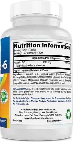 Vista 2 de Best Naturals Vitamina B1 como mononitrato de tiamina 500 mg y vitamina b6 200mg