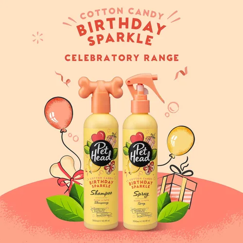 Vista 3 de Pet Head Birthday Sparkle Champú para perros, aroma de algodón de azúcar, champú para perros con piel sensible, regalo de cumpleaños para perros