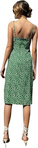 Vista 2 de Floerns Vestido de verano para mujer, con estampado floral, tirantes delgados, abertura en el muslo, vestido midi