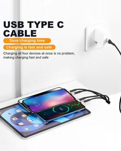 Vista 6 de SIQIWO Cable multiUSB C de carga rápida, [paquete de 4 pies/2] QC 3.0 (3A), cable divisor USB C, cable de carga 4 en 1 con 4 puertos tipo C