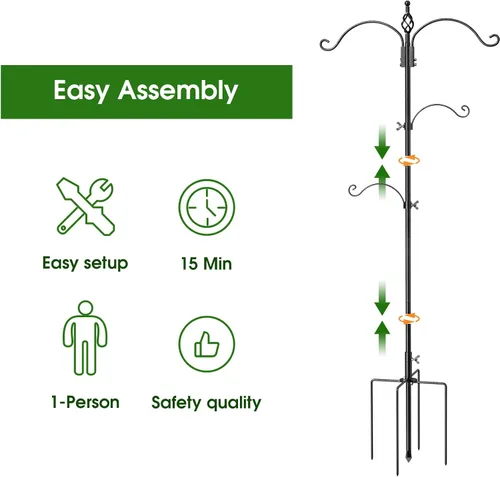 Vista 5 de Comedero de pájaros de 83 pulgadas, ganchos para comederos de pájaros, kit de estación de alimentación de pájaros con base de 5 puntas, gancho