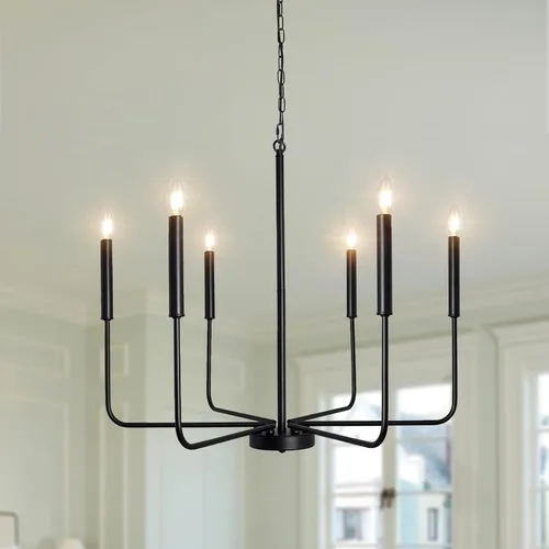 Vista 8 de ETONIMERR Lámpara colgante enchufable negra con luz larga de granja, lámpara colgante enchufable de 5 luces para comedor, lámpara de araña rústica