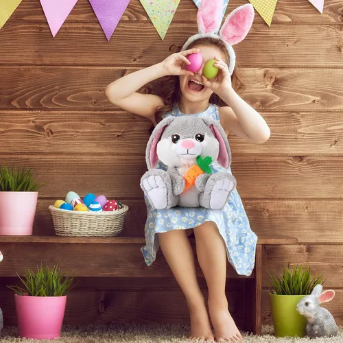 Vista 6 de Chalyna Conejito de Pascua de peluche de 8 pulgadas con orejas flexibles, abrazo y animales lavables, juguete de peluche de regalo para niños