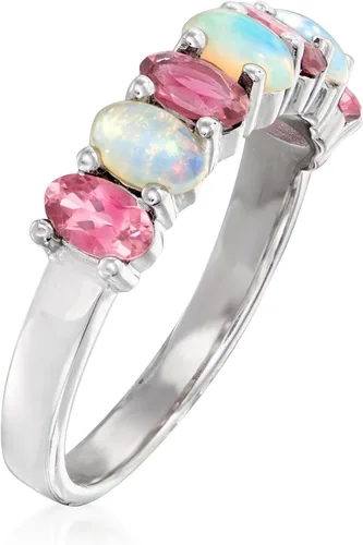 Vista 3 de Ross-Simons Anillo de ópalo y turmalina rosa de 90 qt t en plata de ley