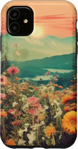 Vista 8 de iPhone 16 Boho Mountain Moon Phases Floral Aesthetic Chic Retro Sunset Case