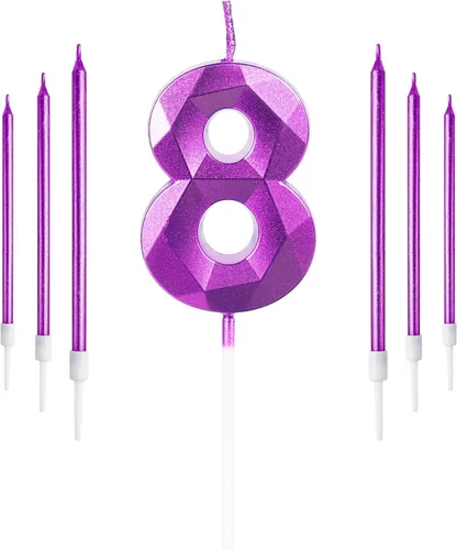 Vista 42 de Vela rosa de cumpleaños número 1 con 6 velas largas, decoraciones de decoración de pastel para fiesta de niña de 1 año, suministros de celebración