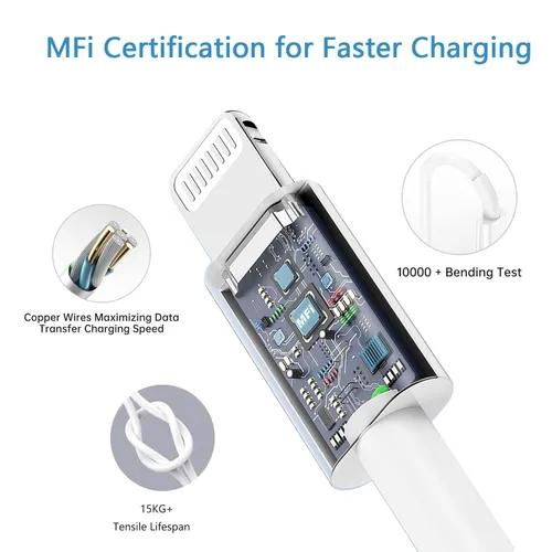 Vista 5 de Cargador de carga rápida para iPhone, paquete de 3 bloques de cargador USB C con cable Bloque de carga rápida USB C a Lightning tipo C compatible