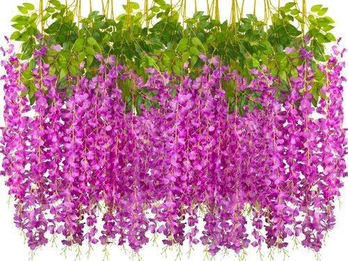 Vista 11 de AITISOR Paquete de 24 guirnaldas artificiales de vid de glicina falsa (3.75 pies), guirnalda colgante de flores de seda para decoración del hogar