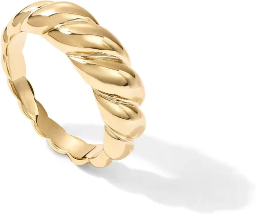 Vista 10 de PAVOI 14K Gold Plated Croissant Dome Rings for Women - Braided Band Oro Rosa