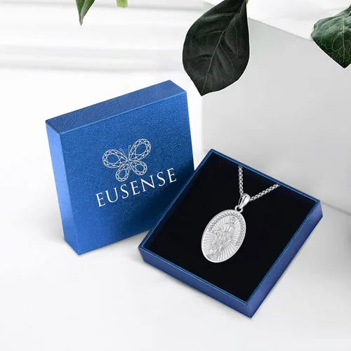 Vista 5 de Eusense - Collar con colgante de plata de ley 925 de San MiguelSan Benito para hombres y mujeres con cruz de Jesúsmedalla milagrosa de la Virgen