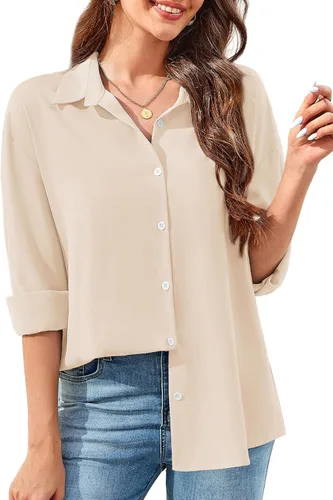 Vista 3 de Camisas con botones para mujer, blusa de manga larga con cuello, blusa casual de negocios